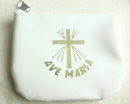 [ETU-40RZKM01WT] Rozenkranstäsche - Weiss - Ave Maria (90x70mm)
