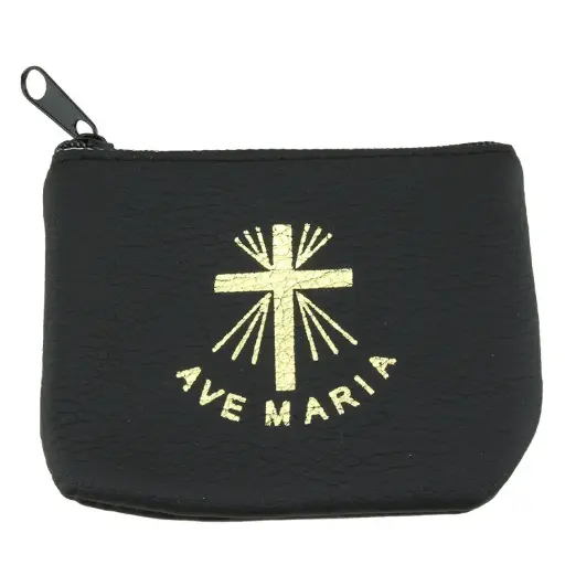 [ETU-40RZKM01ZW] Rozenkranszakje - leder/zwart - Ave Maria (90x70mm)