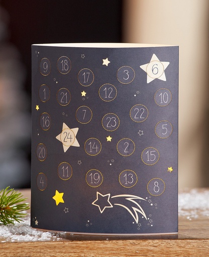 [KAN-30M005] Bougeoir LED (sans AA-pilles) - motif étoiles - papier/foncé