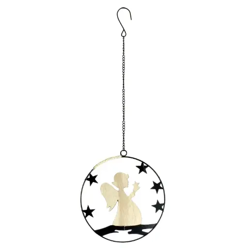 [KST-30M001] Hanger metaal met Engel met ster/hout - H=18cm