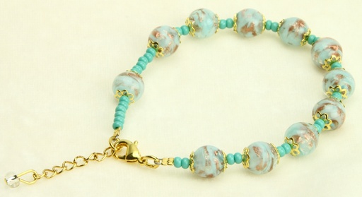 [ARM-05M01TQ] Bracelet/dizainier en verre Vénitienne - turquoise (Ø8mm)