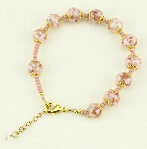 [ARM-05M01RS] Bracelet/dizainier en verre Vénitienne - rose (Ø8mm)