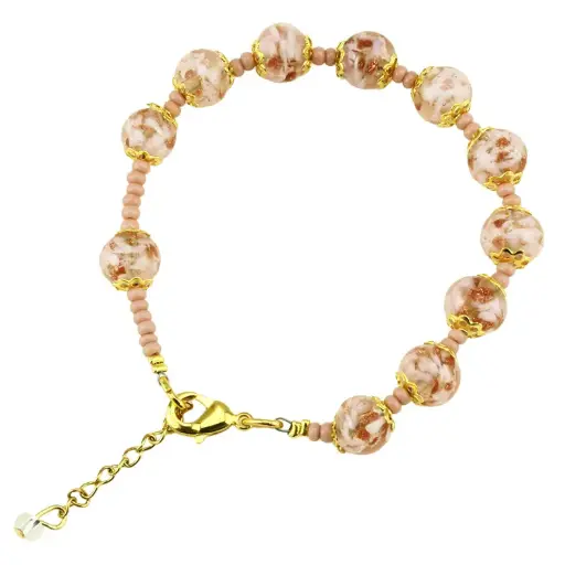 [ARM-05M01RS] Kettingarmband/Tientje uit Venetiaansglas - roze (Ø8mm)