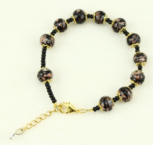 [ARM-05M01ZW] Armband/Mini-Rosenkranz - Venizian Glass - Schwarz (Ø8mm)
