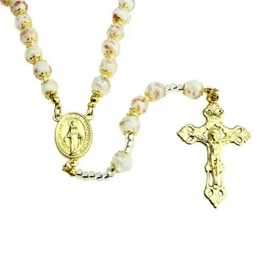 [RZK-05M01RS] Rosenkranz - Venizian Glass in Schachtel - Rosa (⌀9mm)