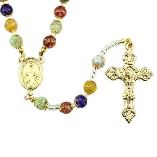 [RZK-05M01MP] Rosary - Venizian Mosaïc in box - multi-color (⌀9mm)