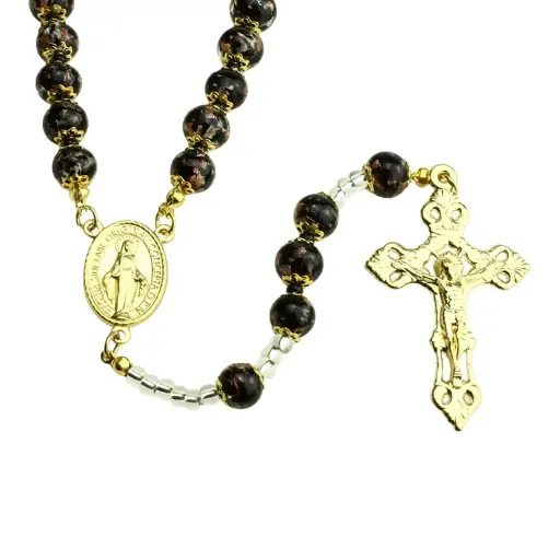 [RZK-05M01ZW] Rosary - Venizian Mosaïc in box - black (⌀9mm)