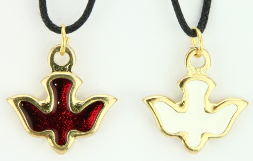 [KOK-35M002] Metalen duifje met email - wit/rood (25x25mm)