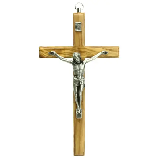[MKR-35OL003] Croix murale avec christ - bois d'olivier - 20cm