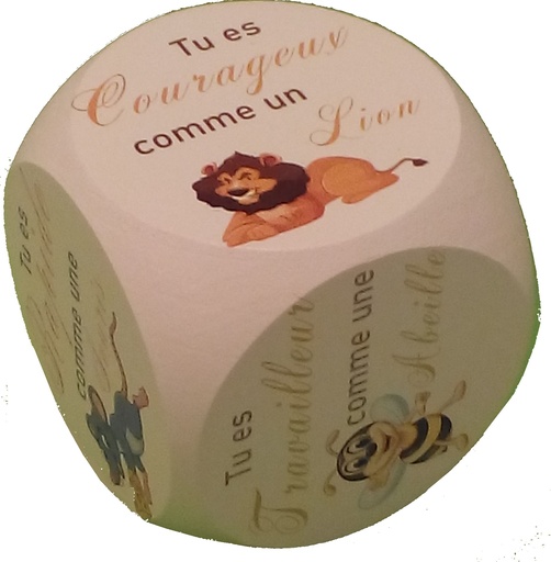 [DBL-41FR07] Dé d'encouragement/animaux- Français/49mm/blanc