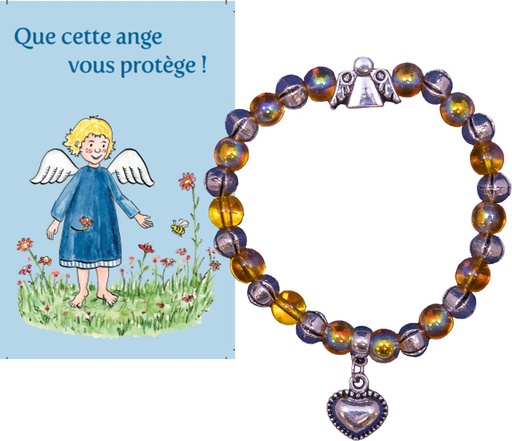 [ARM-08ENG01] Bracelet/élastique - Ange gardien - Français/bleu