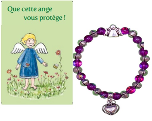 [ARM-08ENG04] Bracelet/élastique - Ange gardien - Français/vert