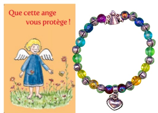 [ARM-08ENG05] Bracelet/élastique - Ange gardien - Français/rose