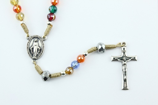 [RZK-05M03] Chapelet cristal sur corde/fermoire - multi color (⌀6mm)