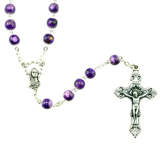 [RZK-05IM6PP] Rozenkrans - imitatie marmer/ketting - paars (⌀6mm)
