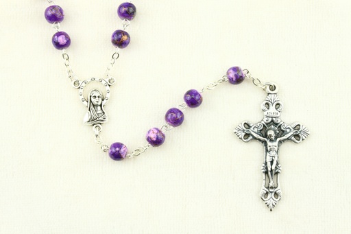 [RZK-05IM6PP] Rozenkrans - imitatie marmer/ketting - paars (⌀6mm)