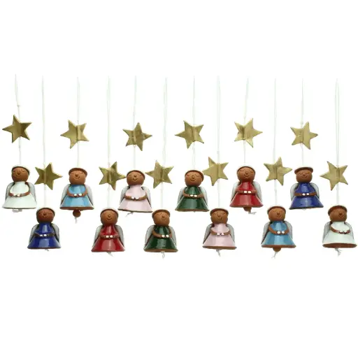 [ENG-03M01] Lot de 12 Anges terre-cuite/émaillé assorti - à suspendre - 4x4x8cm