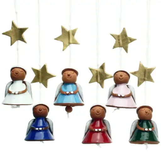 [ENG-03M01] Set van 12 terracotta engeltjes/emailleerd - hangend - 4x4x8cm