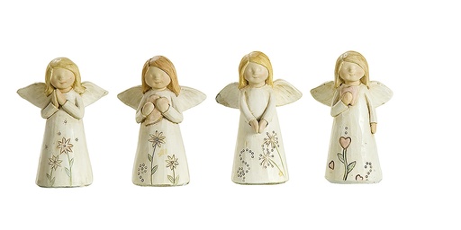 [ENG-30M001] Ange/fleurs - 8,5cm - résine/beige - assorti