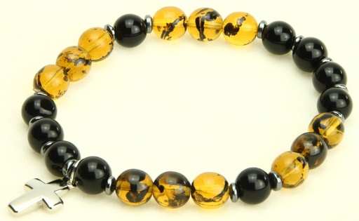 [ARM-35M004AB] Armband - elastisch/kruisje - amber