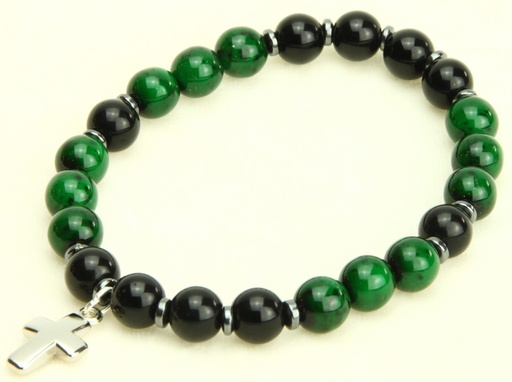 [ARM-35M004ZG] Armband - elastisch/kruisje - zwart/groen