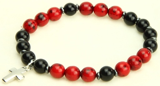 [ARM-35M004RD] Armband - elastisch/kruisje - rood