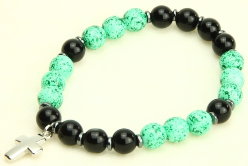 [ARM-35M004TF] Armband - elastisch/kruisje - tiffany