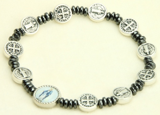 [ARM-35M005] Armband - elastisch/med St Benedictus + OLV
