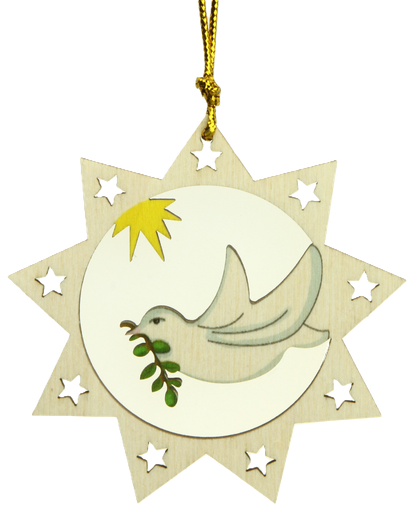 [KST-35M006] Deco pendant wood - Star with Pigeon of Peace/color (80mm)