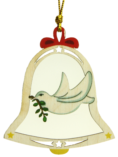 [KST-35M007] Deco pendant wood - Bell with Pigeon of Peace/color (65x80mm)