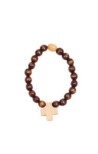 [ARM-57M01BR] Bracelet homme - perle bois/brun - élastique (8x6mm)