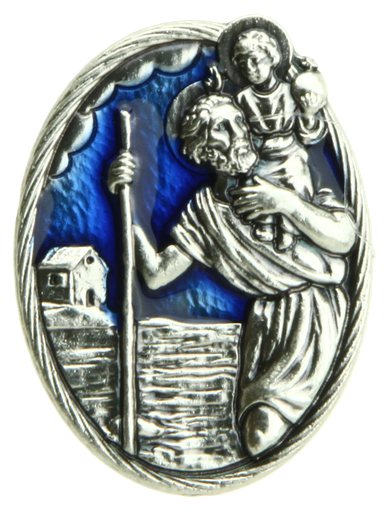 [ATM-35KRI001] Aimant ovale/bleu - St Christophe (33x25mm)