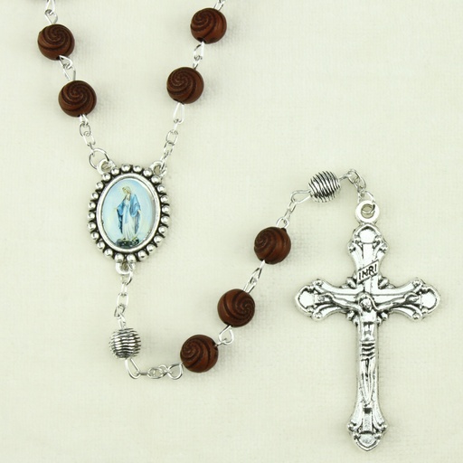 [RZK-35M002BR] Chapelet - bois travaillé - brun (⌀ 7mm)