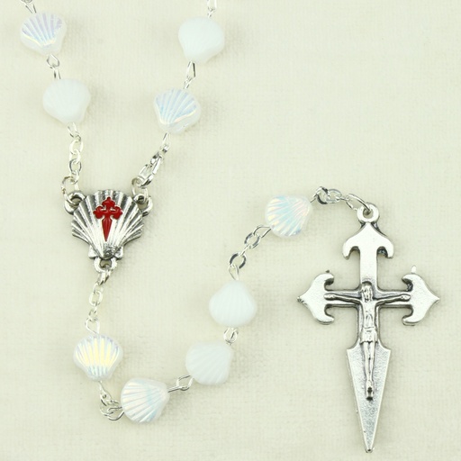 [RZK-35M003] Chapelet - Coquille St Jaques - verre/blanche (⌀ 9mm)