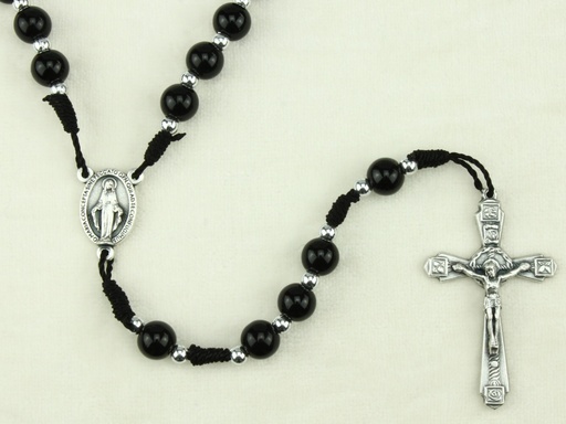 [RZK-35M004ZW] Rosenkranz aus Kordel - Glass/Schwarz  (⌀ 8mm)