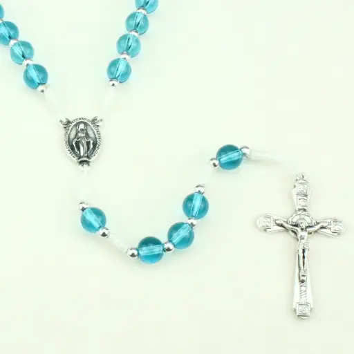 [RZK-35M004BL] Rozenkrans glas/op koord - blauw (⌀ 8mm)