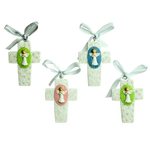 [MKR-30M003] Kruisbeeld poly met engeltje - assorti kleur (45x60mm)