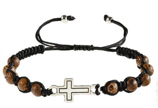 [ARM-72M004] Bracelet sur corde - Dizainier/bois avec croix