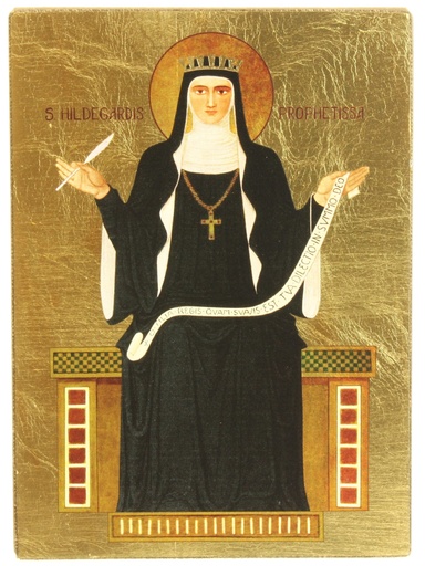 [IKO-35S2HIL] Ikoon zeefdruk/slagmetaal - Hildegarde (105x145mm)