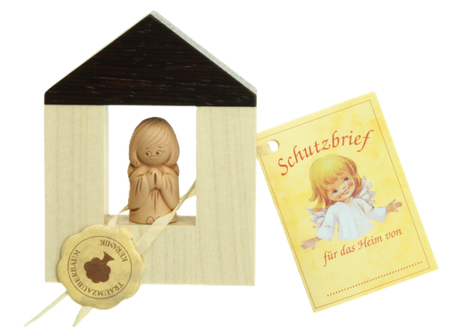 [PLK-01HZ01] Maison bois avec ange en TC (70x90mm)