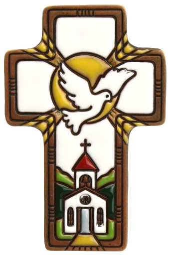 [MKR-03TZB01A] Cross ceramic 'Pigeon/Church' - white (7x11cm)