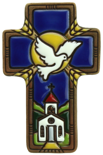 [MKR-03TZB01B] Cross ceramic 'Pigeon/Church' - blue (7x11cm)