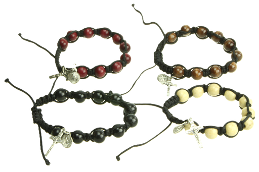 [ARM-72M002] Armband op koord - tientje/hout - Assortment