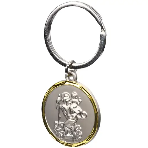 [SLH-30KRI02] Schlüsselanhänger Christophorus - Metall silberfarben/vergoldet (80x30mm)