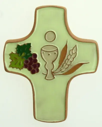 [MKR-58VG151D] Ceramic cross - Calice & 3 symbols - green (75x90mm)