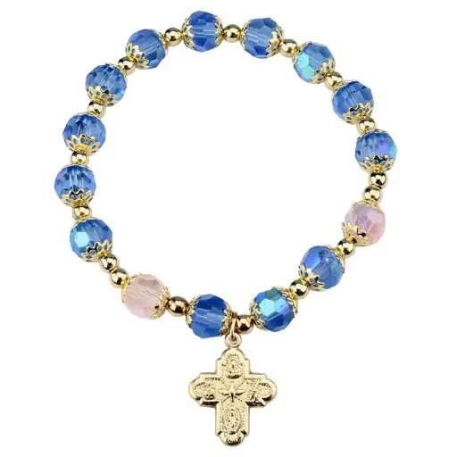[ARM-35M010BL] Bracelet doré - élastique/semi-cristal Bleu