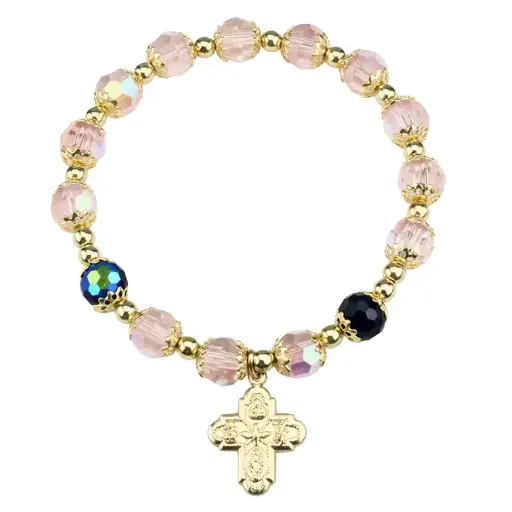 [ARM-35M010RS] Bracelet doré - élastique/semi-cristal Rose