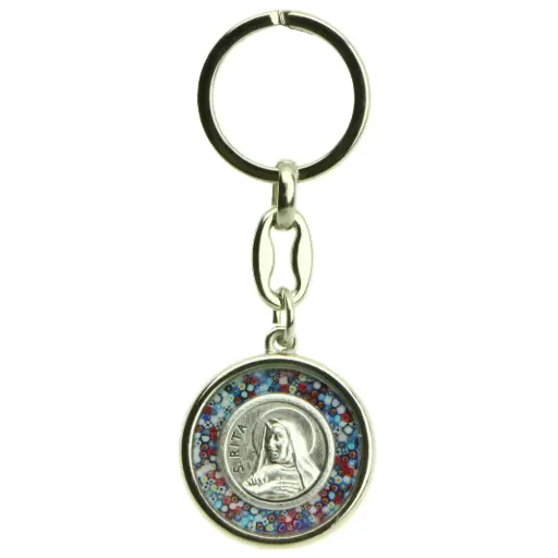 [SLH-35M003RIT] Schlüsselanhänger Hl.Rita - Metall/Rund/Imm. Murano (60x30mm)