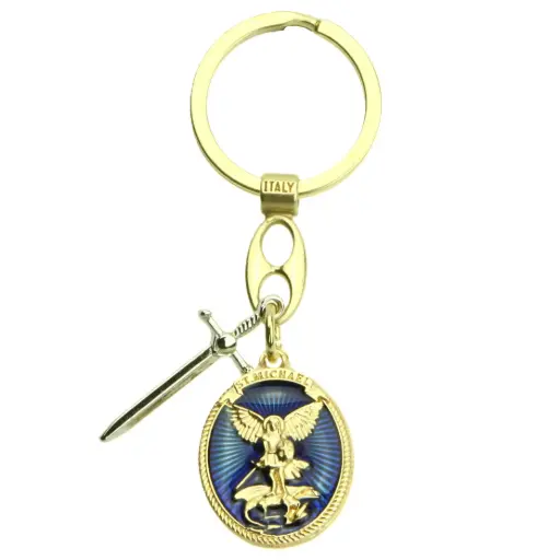 [SLH-35M004MIC] Porte-clef St Michel - ovale/métal/doré (75x23.mm)