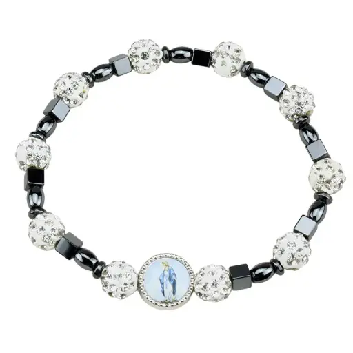 [ARM-35M016] Armband - Elastisch/Hematite Perle - Wüntertätige Madonna